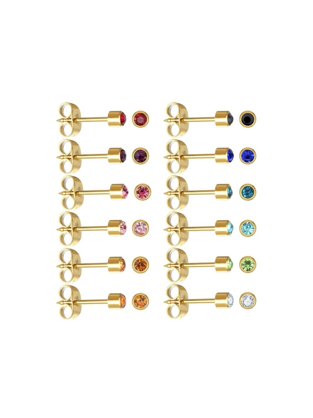 Cubic Zirconia Ear Piercing Studs Set of 12